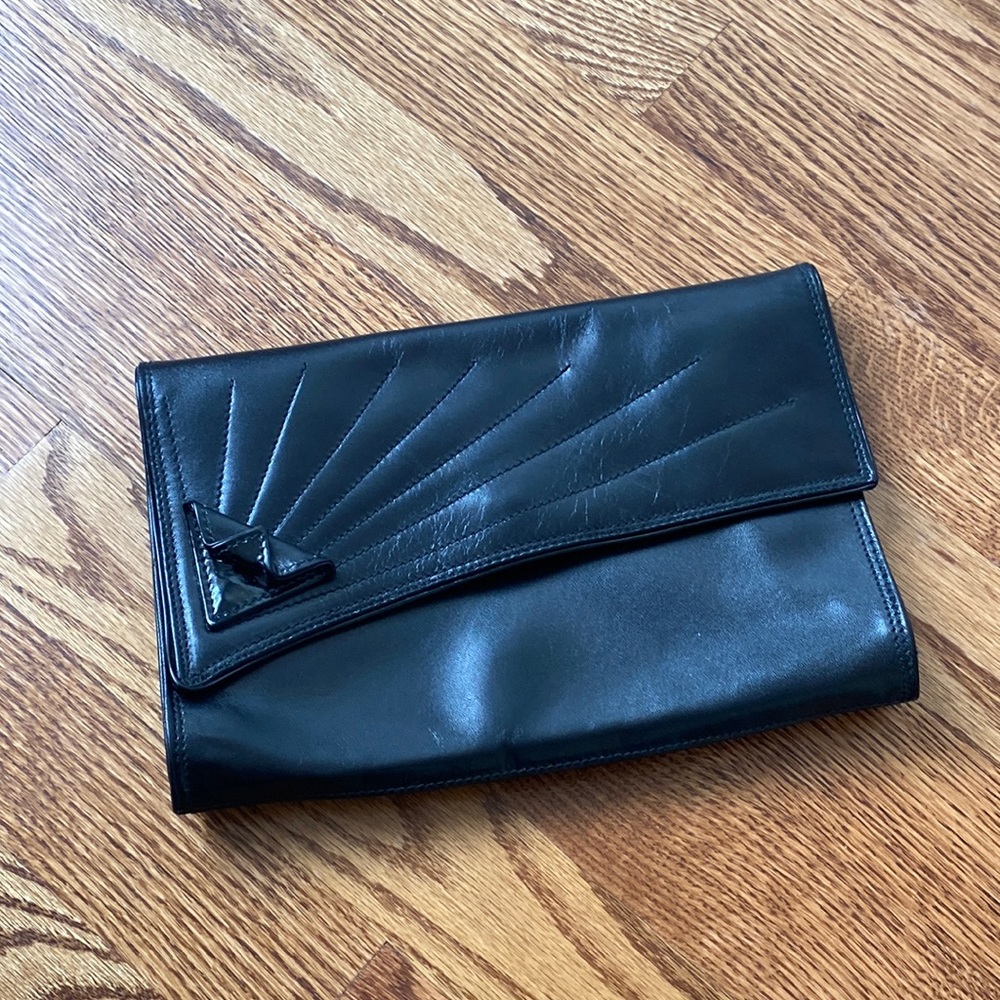 Saks Fifth Avenue Black Envelope Clutch